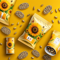 packaging for fried sunflower seeds, the image should evoke a desire to try and buy products, bright and memorable design, tasty in appearance, fragrant in appearance.