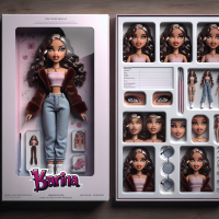 Создай арт: 3D-кукла в стиле Bratz, из soft touch пластика. Персонаж — во весь рост, повторяет внешность и аутфит с моего фото.Копируй каждую деталь: прическу, губы, глаза, черты и пропорции лица. Одежда - точь-в-точь, с акцентом на стиль и текстуры. Кукла лежит в пластиковом углублении, которое повторяет её силуэт. Создай коллекционную экшн-фигурку человека - как дорогую игрушку в упаковке. Стиль: максимально реалистичный, как для рекламы или сториз (соотношение 9:16). Имя  Карина буквы впечатаны и выгравированы на коробке Аксессуары внутри коробки: Разложены рядом с куклой по своим местам в отдельных ячейках аксессуары, которые подходят мне по атмосфере и характеру.