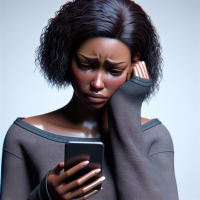 A sad person, a girl who cancelled her subscription to a good service. There is one person in the photo, 3d, realistic