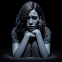 A sad white girl who cancelled her subscription to a good service. There is one person in the photo, 3d, realistic
