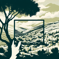 Нарисуй рисунок образный в Оливковое белом цвете, такой же как и предыдущий, с образом фотографии 